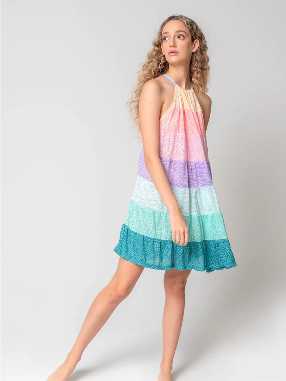 PITUSA NWT Popsicle Pastel Rainbow Lightweight Mini Halter Dress One Size - Picture 4 of 14